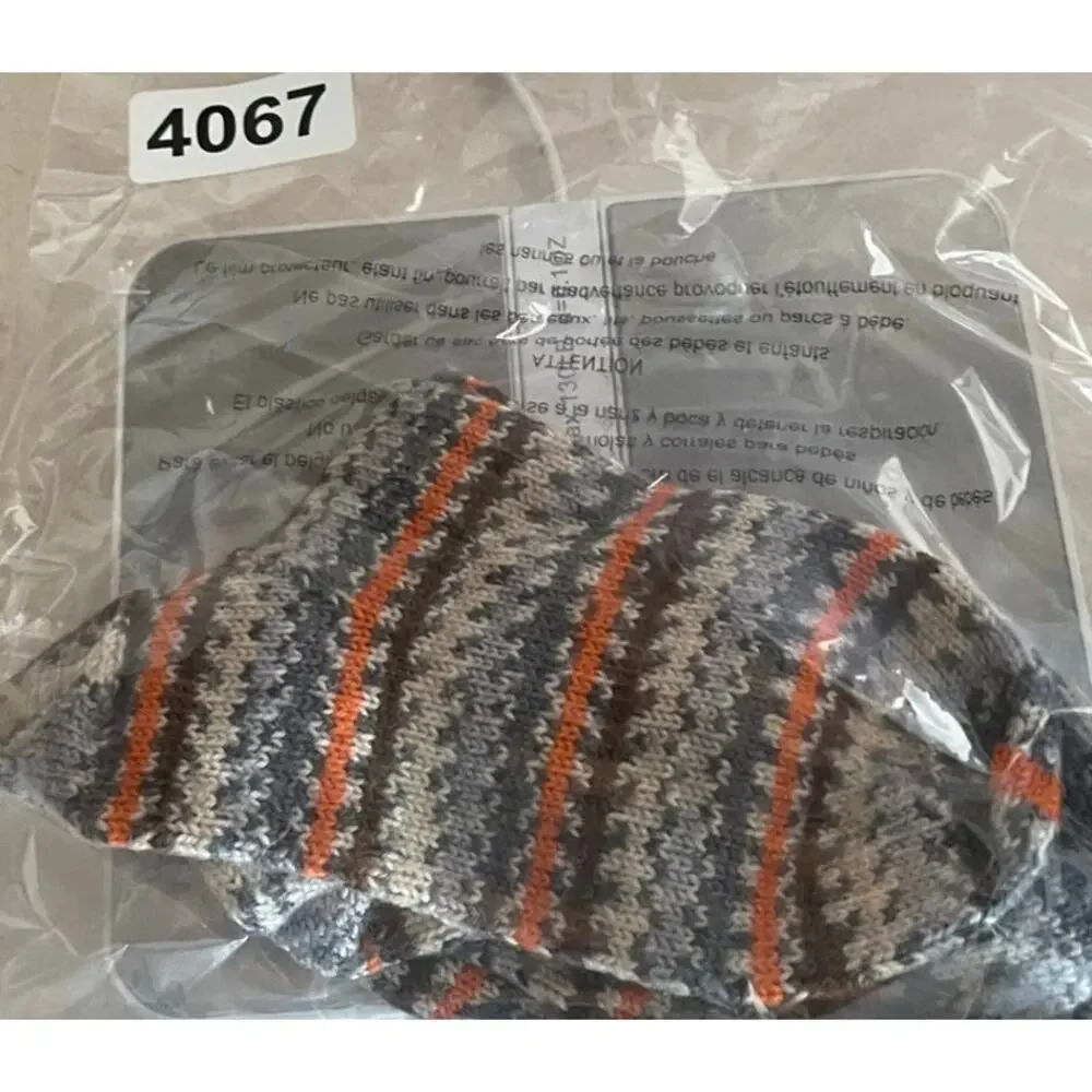 Hand Knit Womens Wool Socks Gray Brown Orange Variegated Stripe